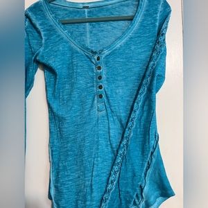 Free people aqua acid wash cotton Henley